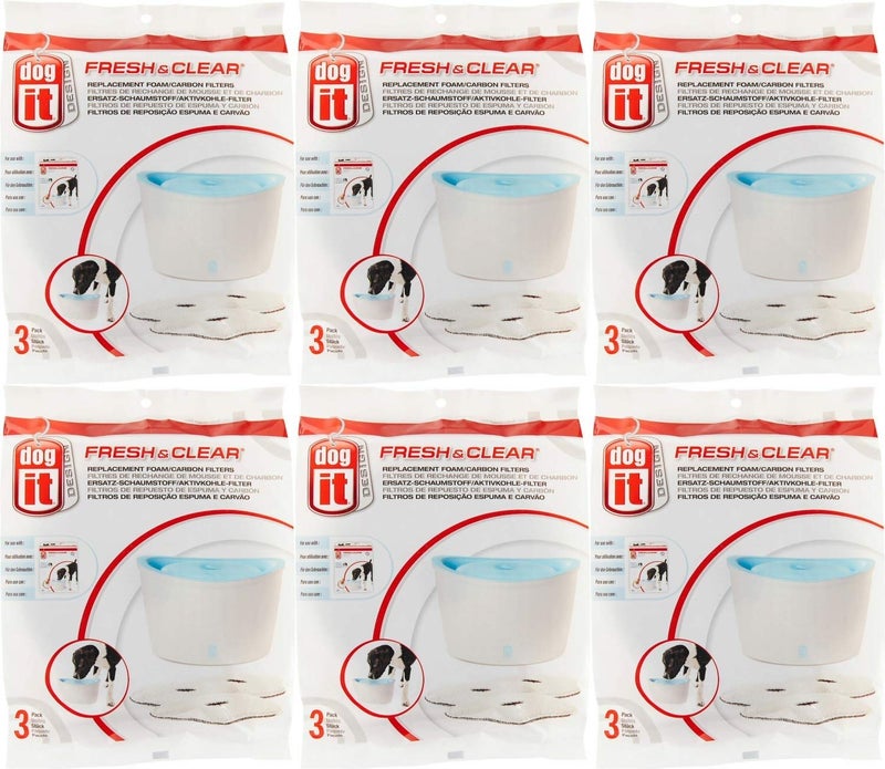 Dogit Design Carbon Replacement Foam Filter Cartridge for Dogit Design Fresh & Clear Fountain 18 Pack (6 units of 3)